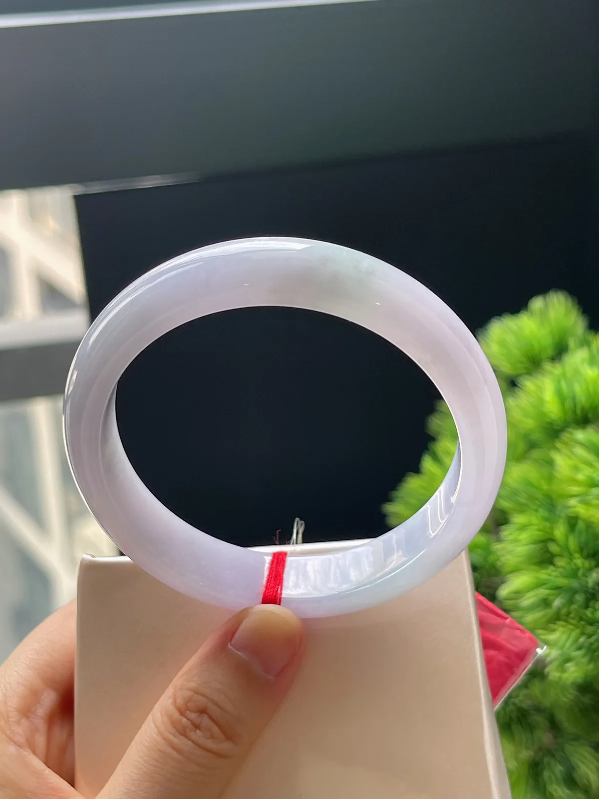 正圈59，翡翠糯化种淡紫色手镯