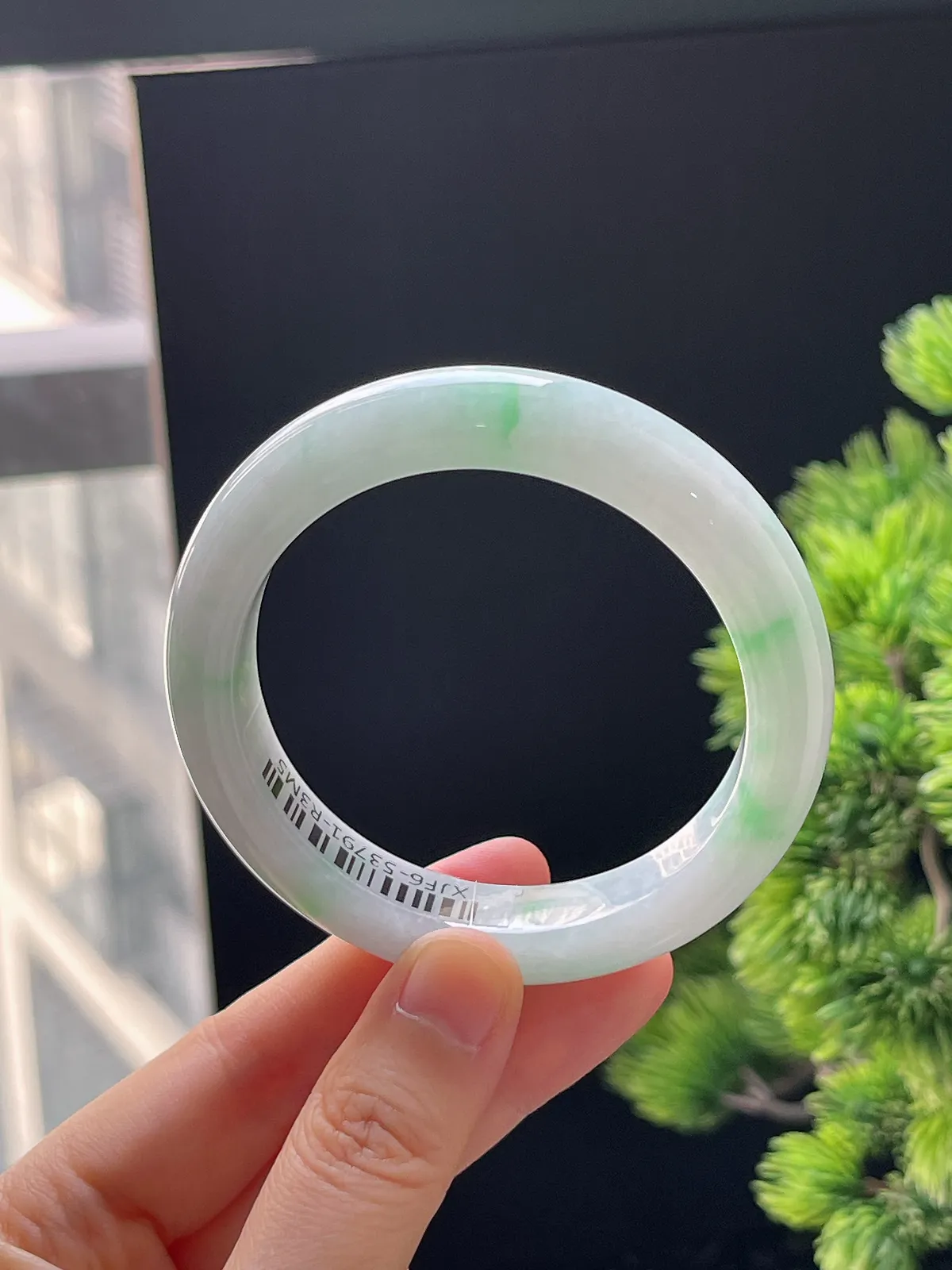 正圈54.3圈口，翡翠糯化种飘绿手镯