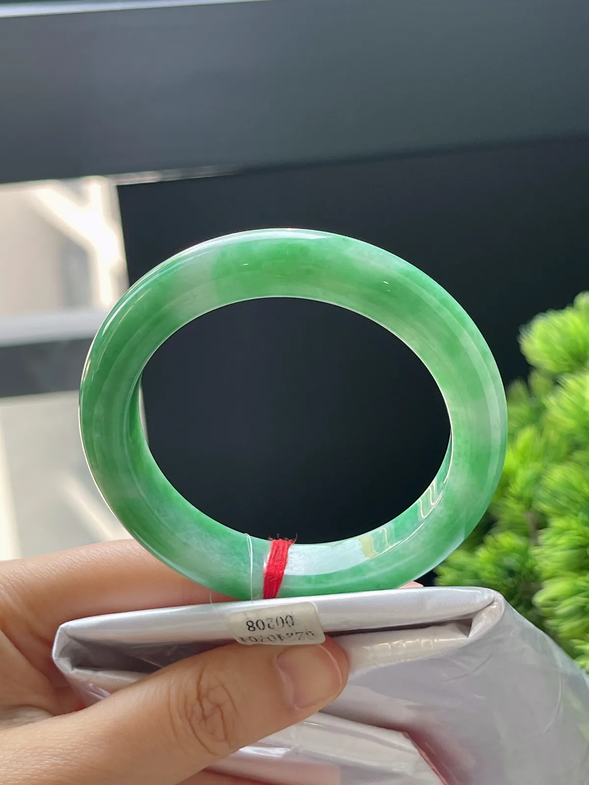 正圈52.8，翡翠糯化种满绿手镯