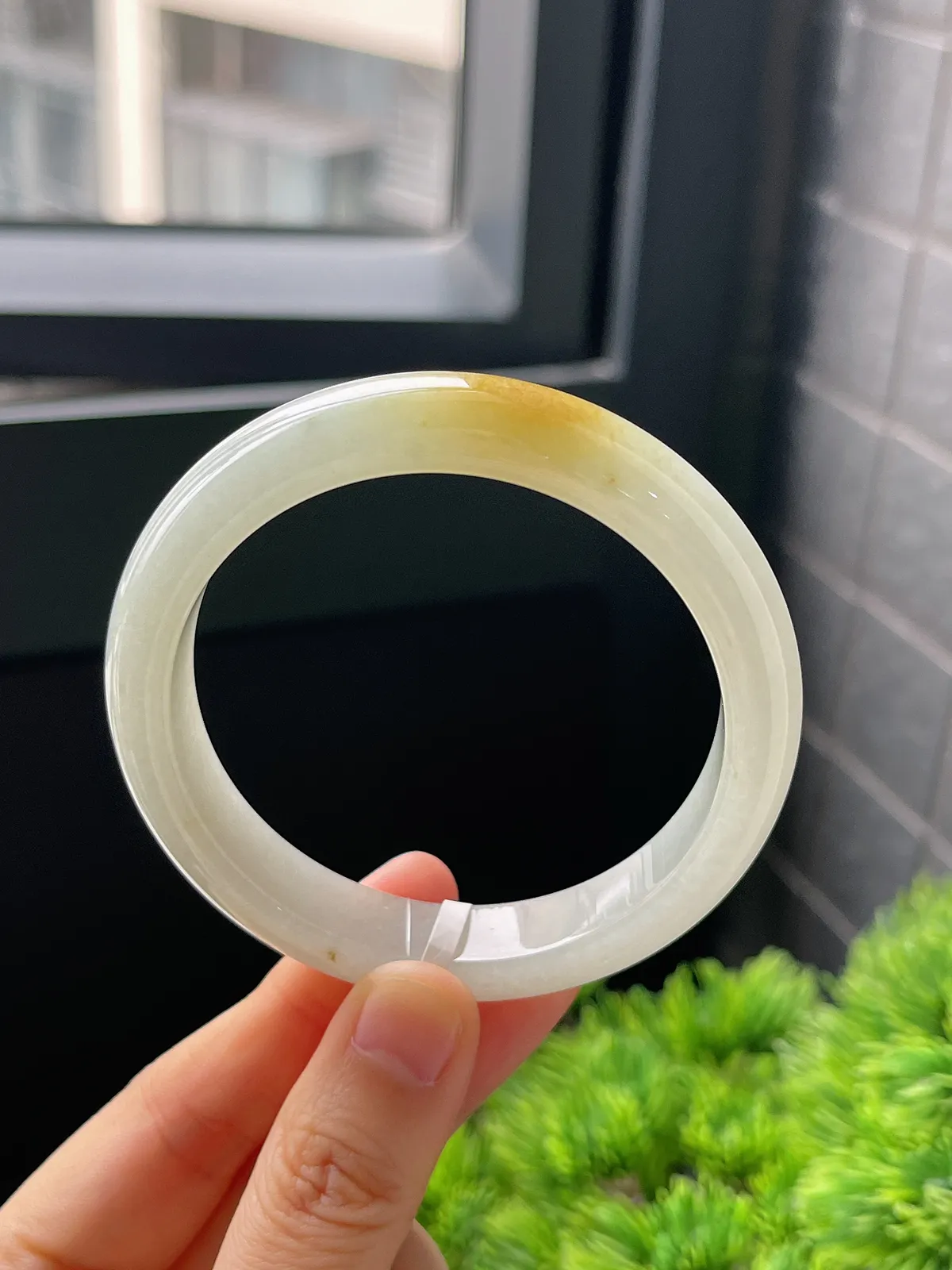 正圈55.5圈口，翡翠冰糯种黄色手镯