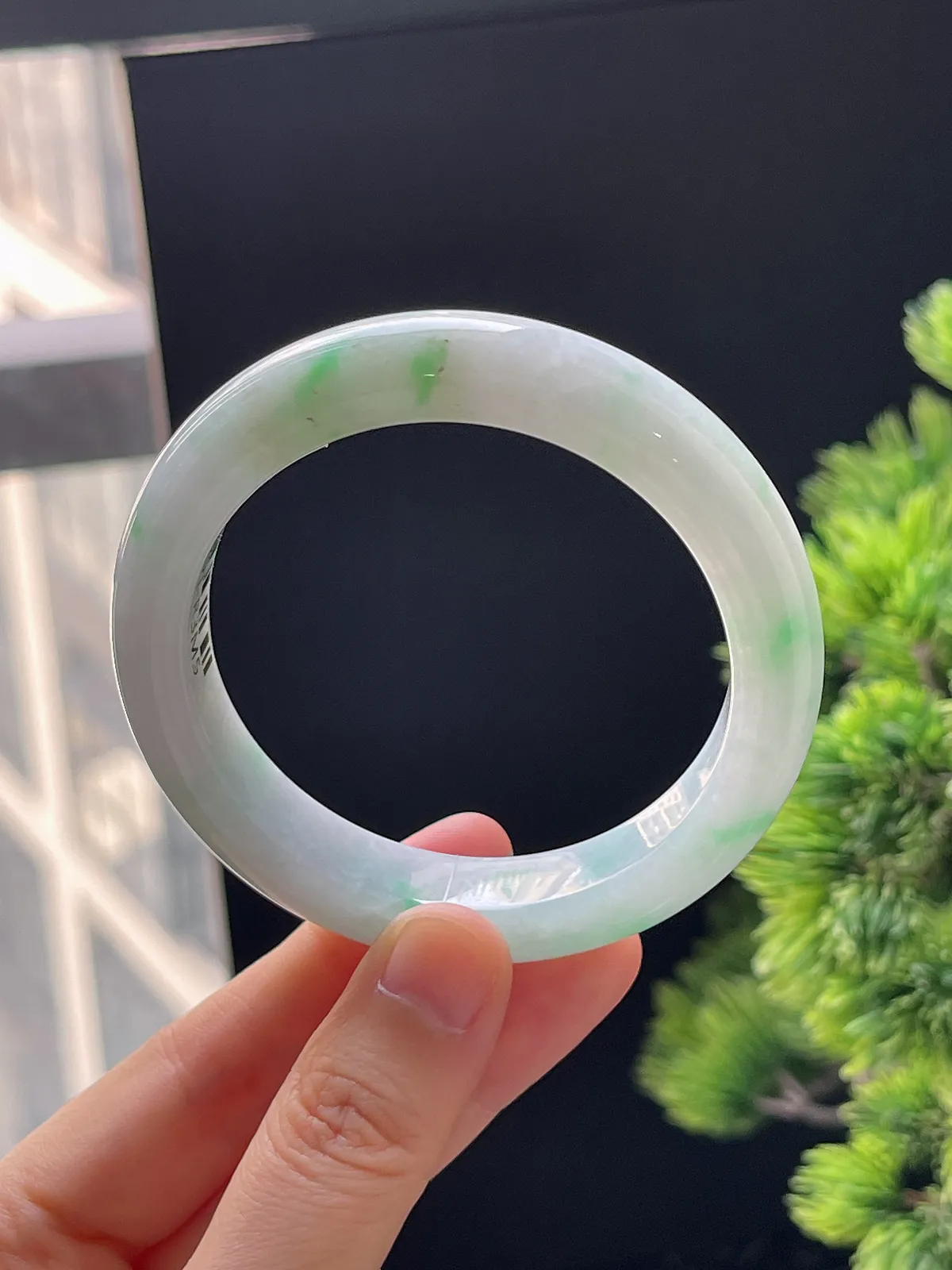 正圈54.3圈口，翡翠糯化种飘绿手镯