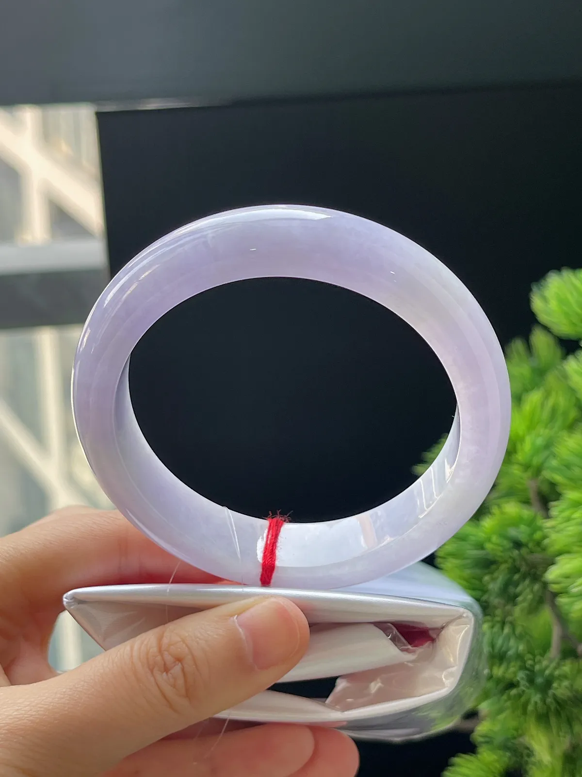 正圈58.5，翡翠糯化种紫色手镯