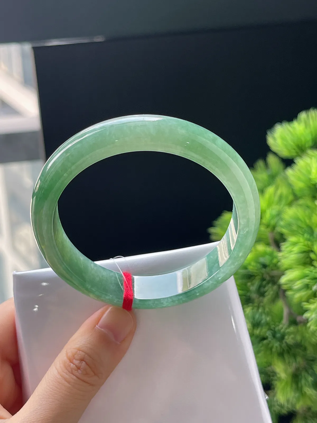 正圈56，翡翠糯化种绿色手镯