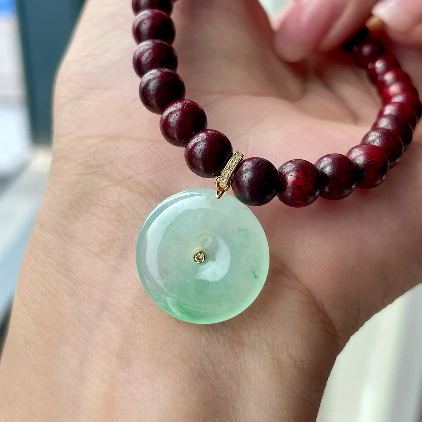 金镶-冰飘绿平安扣手串