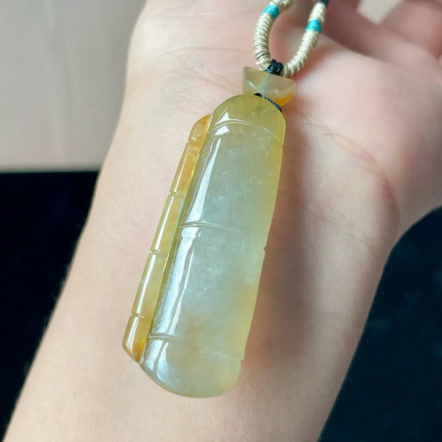 天然满冰黄翡竹节