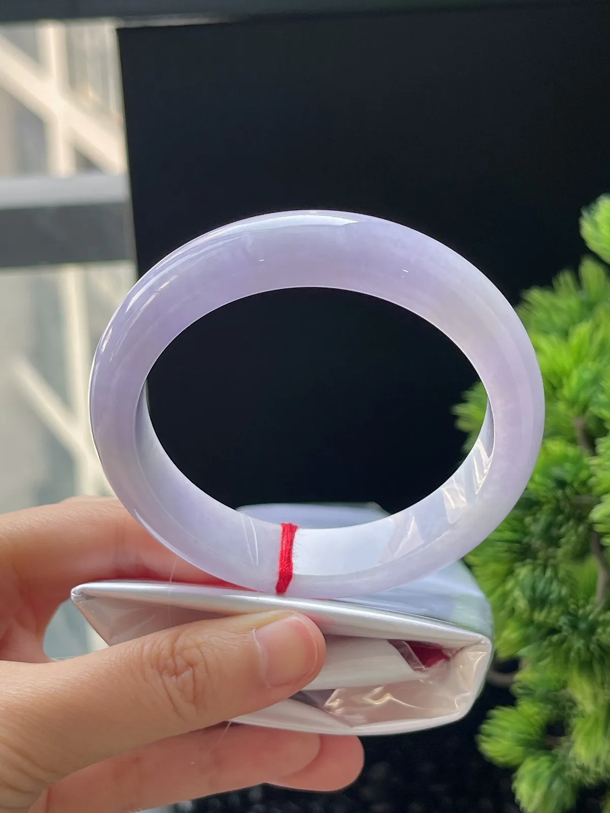 正圈58.5，翡翠糯化种紫色手镯