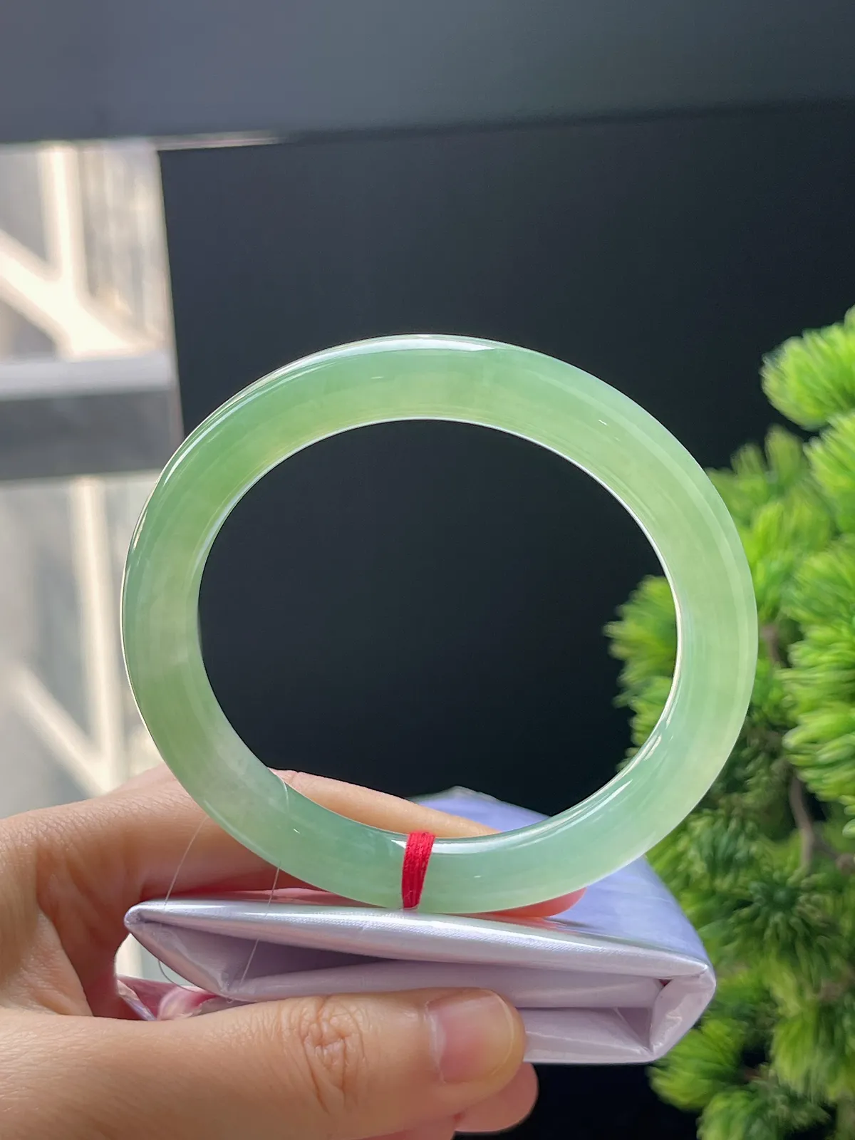 圆条59.8，翡翠冰糯种晴绿手镯