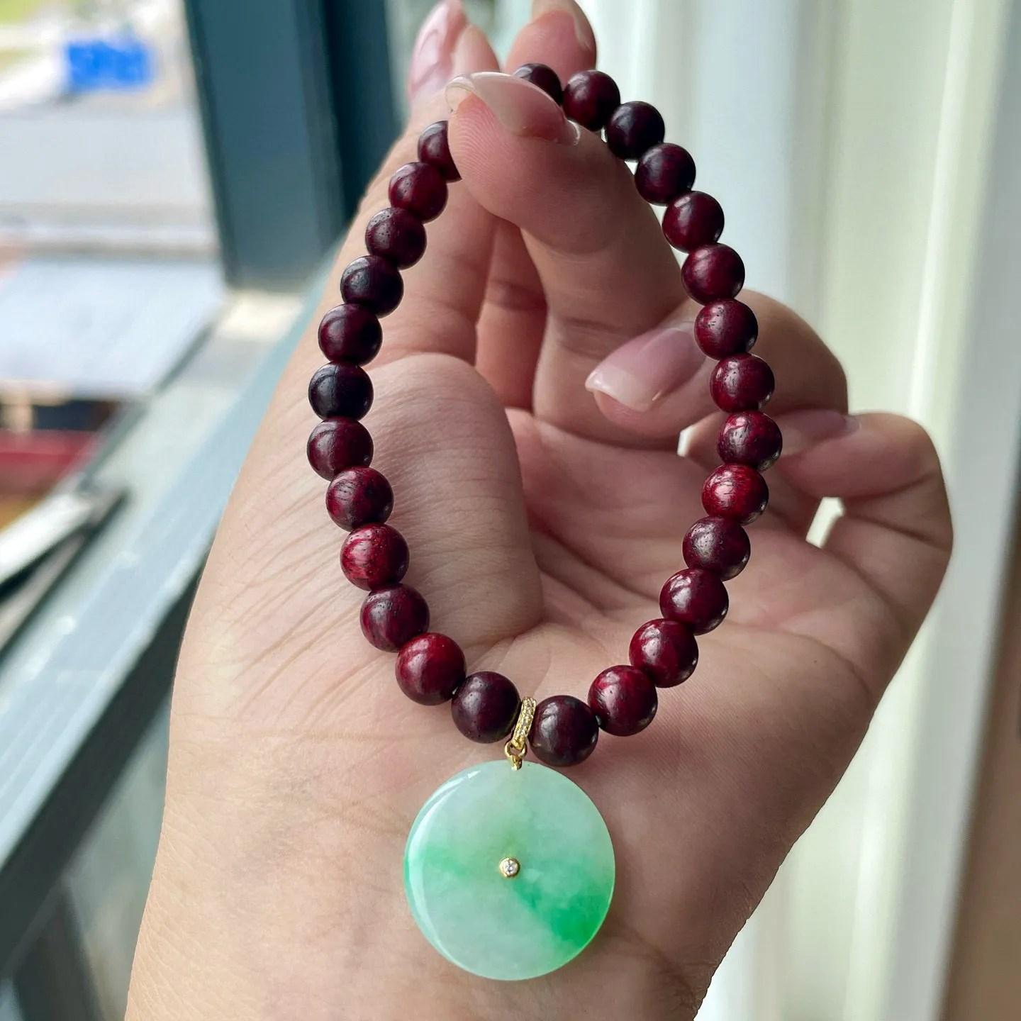 金镶-冰飘绿平安扣手串