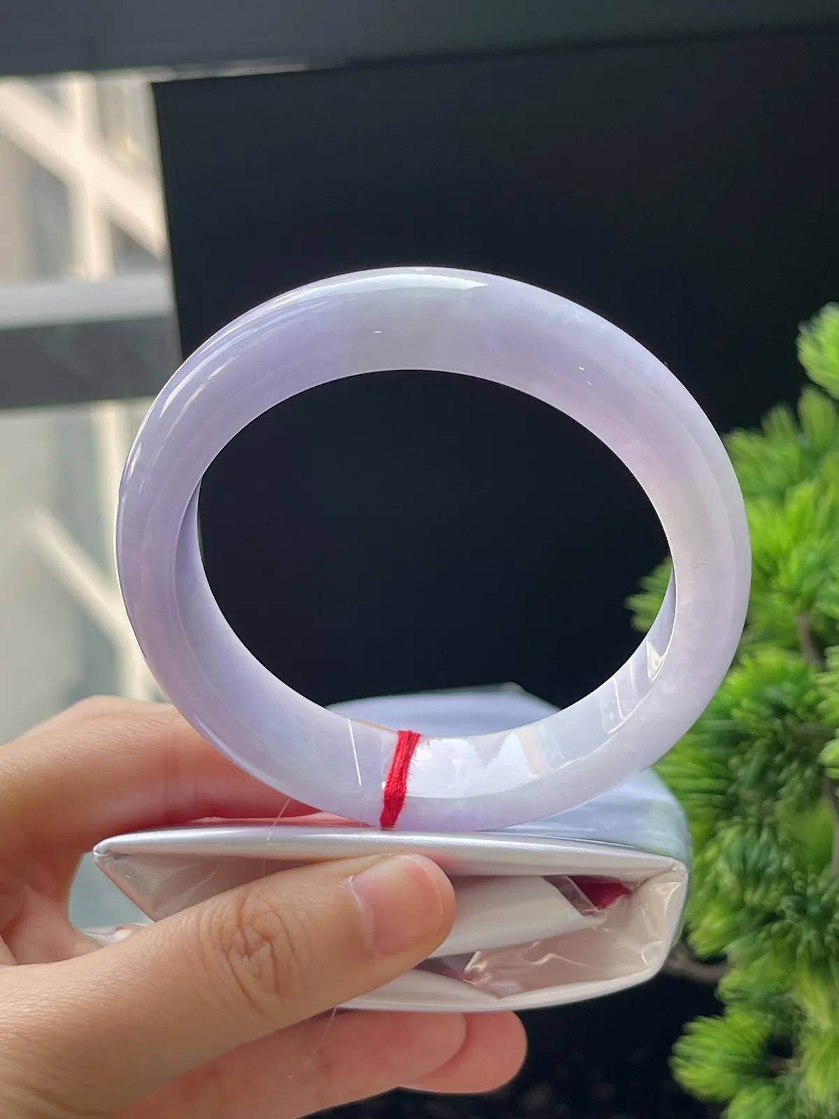 正圈58.5，翡翠糯化种紫色手镯