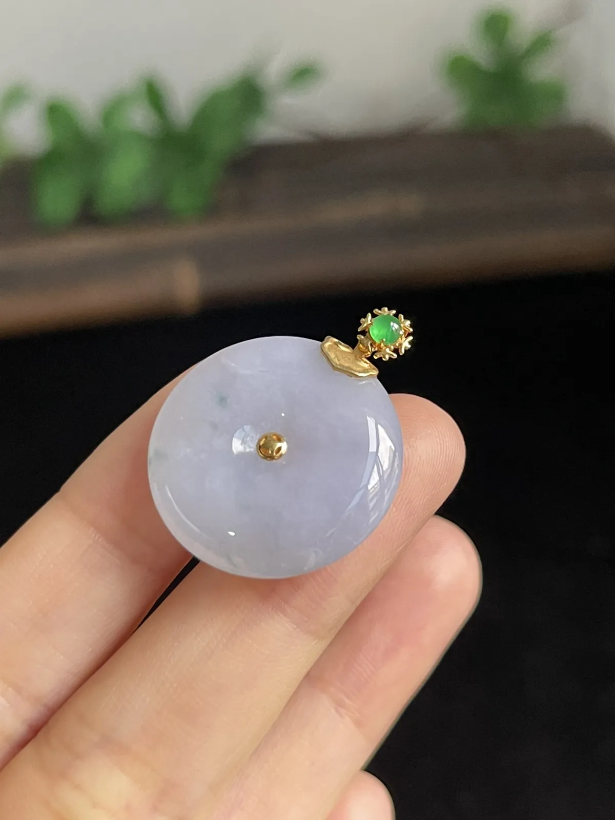 翡翠冰糯种淡紫色平安扣，印记：G18K