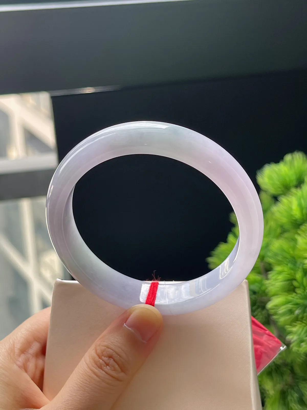 正圈59，翡翠糯化种淡紫色手镯