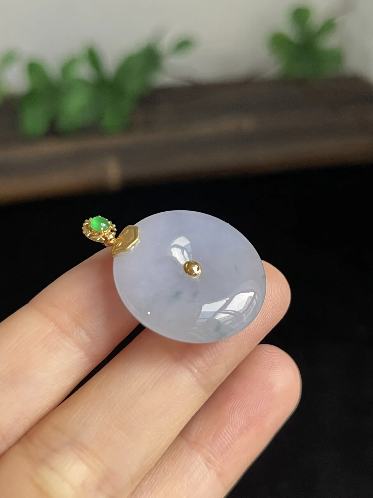 翡翠冰糯种淡紫色平安扣，印记：G18K