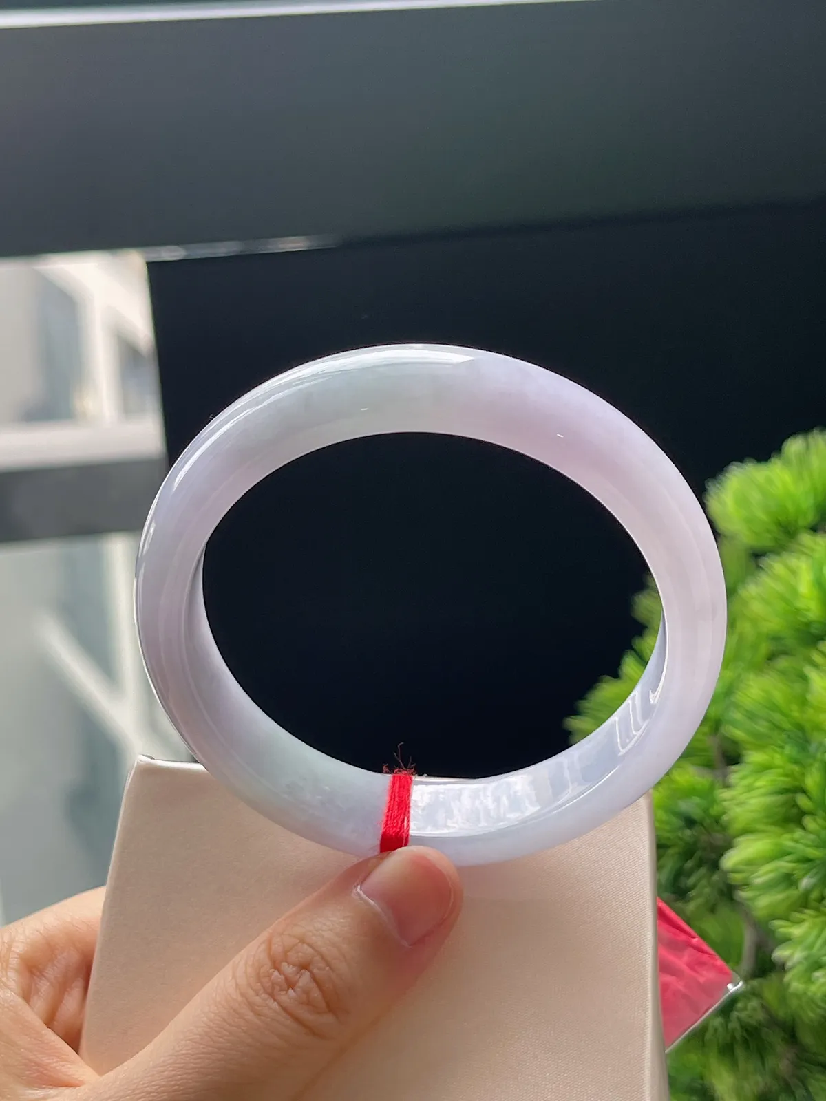 正圈59，翡翠糯化种淡紫色手镯