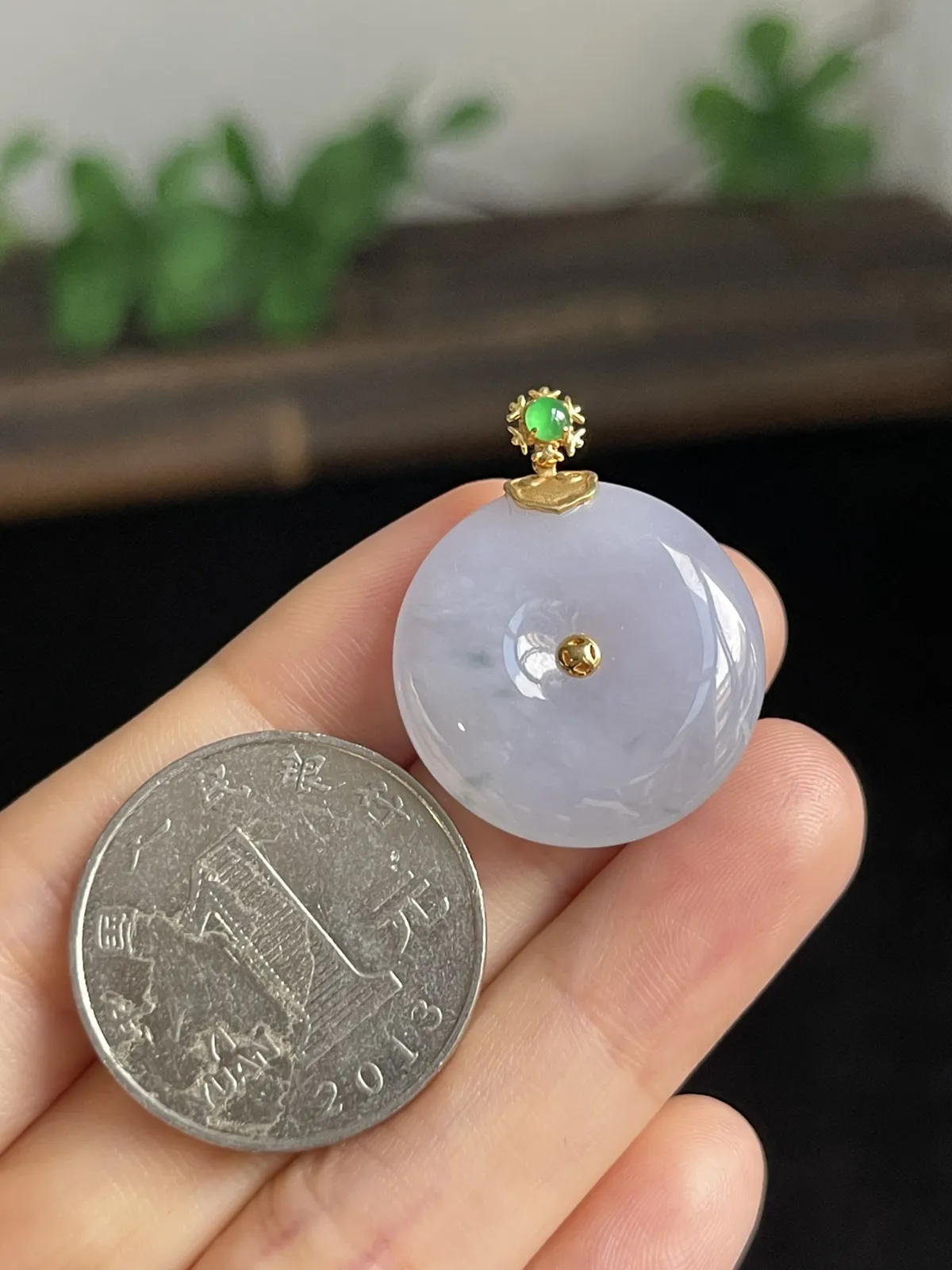 翡翠冰糯种淡紫色平安扣，印记：G18K