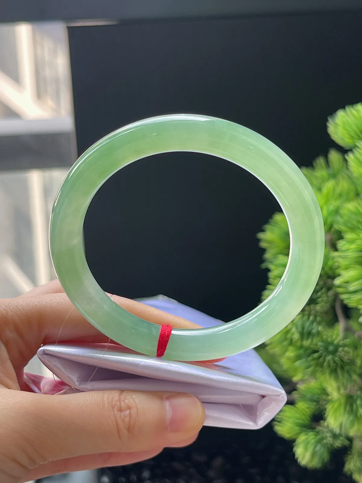 圆条59.8，翡翠冰糯种晴绿手镯