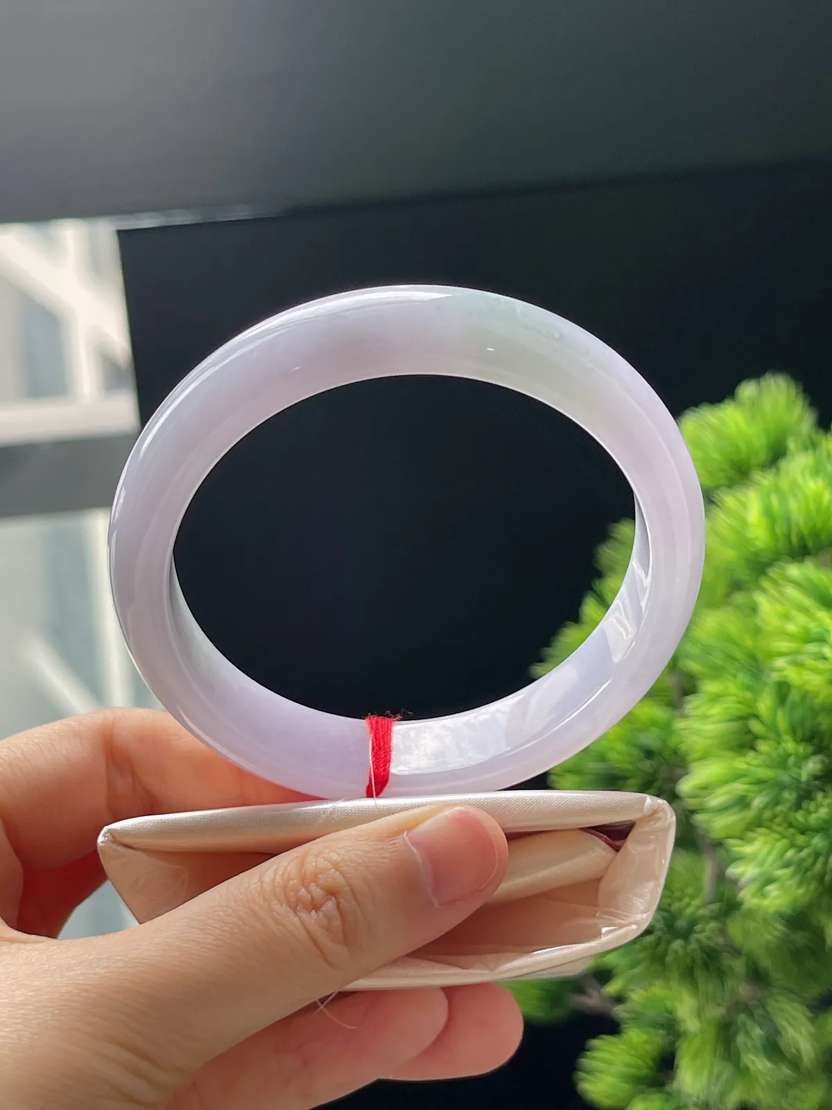 正圈59，翡翠糯化种淡紫色手镯