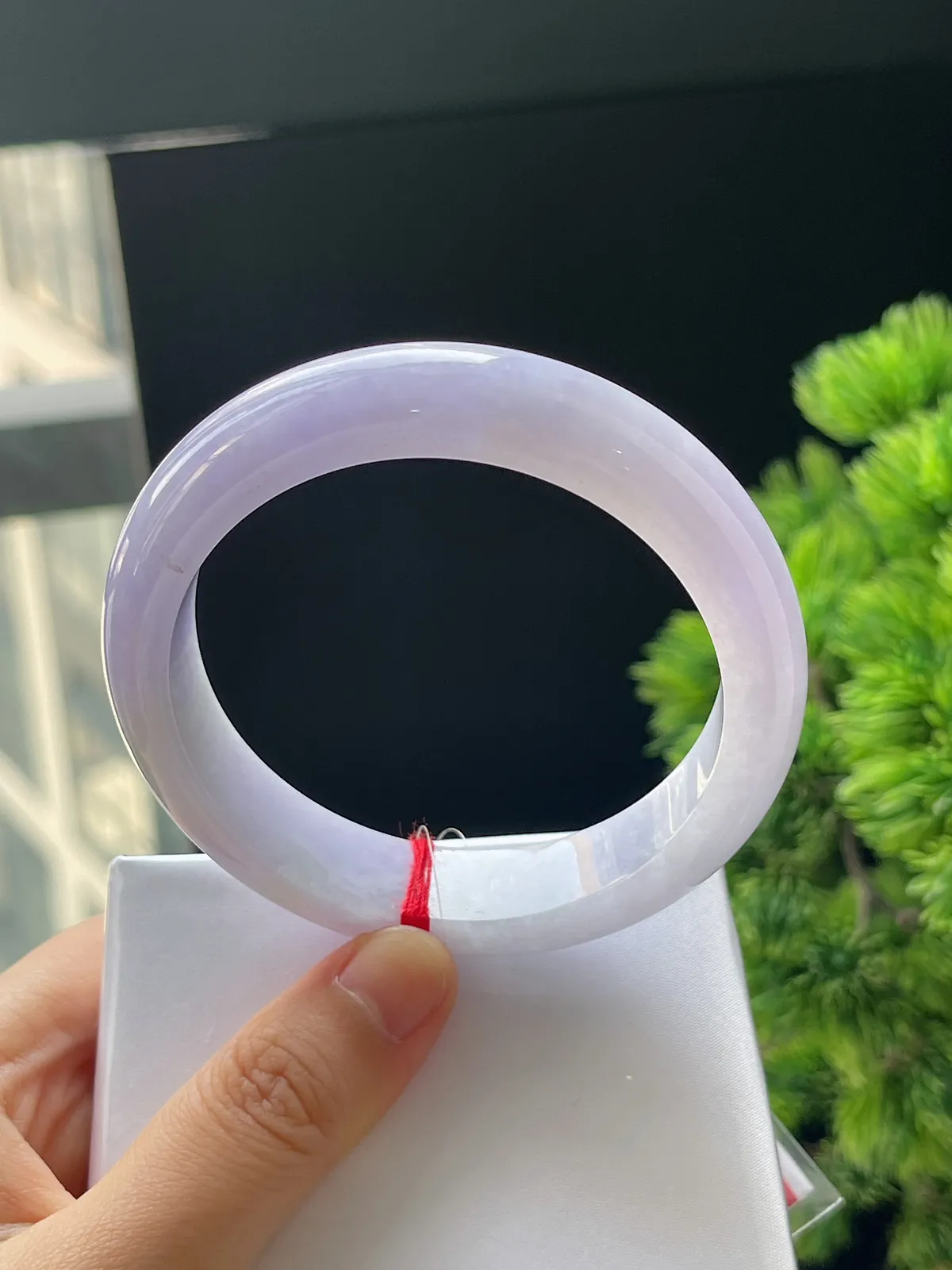 正圈58.5，翡翠糯化种紫色手镯