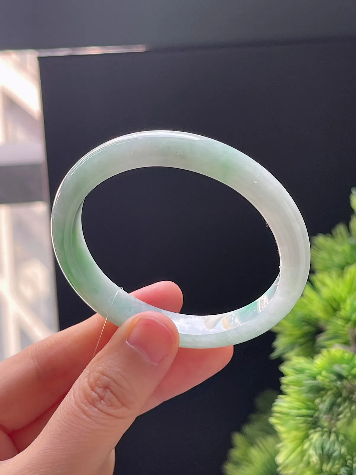 贵妃镯51.9圈口，翡翠糯化种飘绿手镯