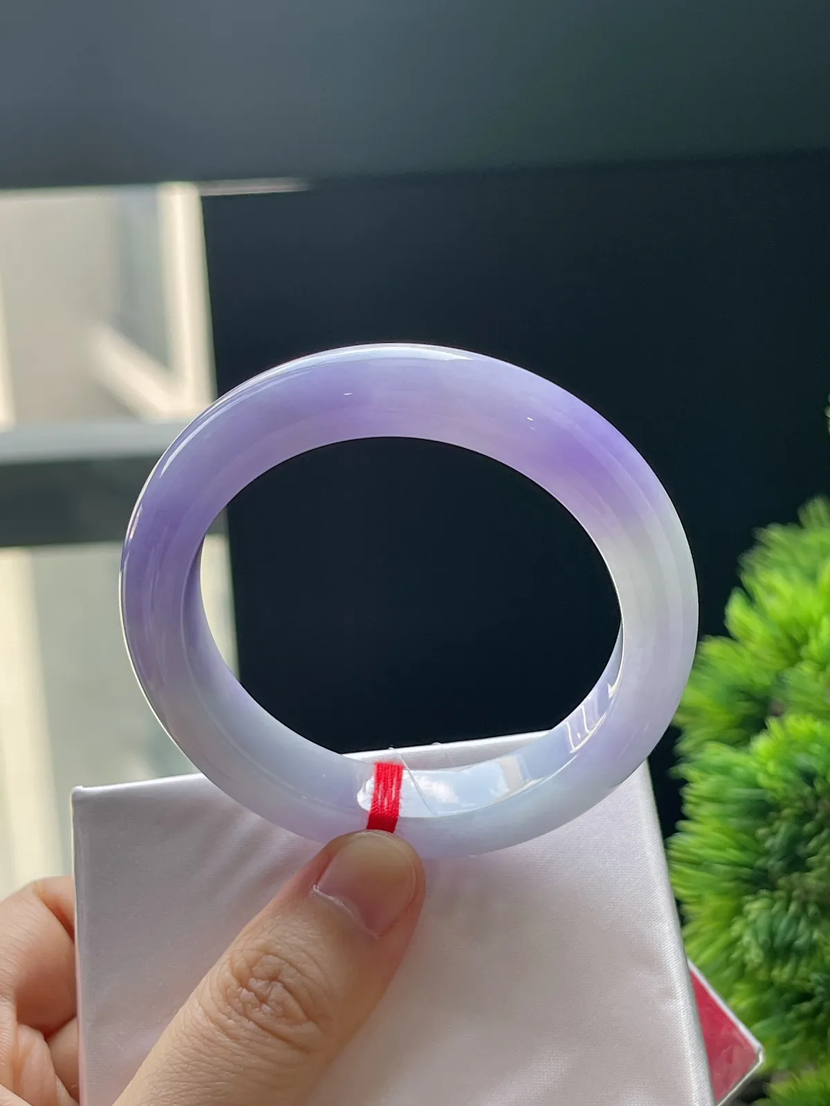 正圈51圈口，翡翠糯化种茄紫色手镯