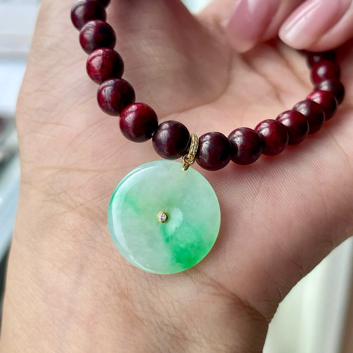 金镶-冰飘绿平安扣手串