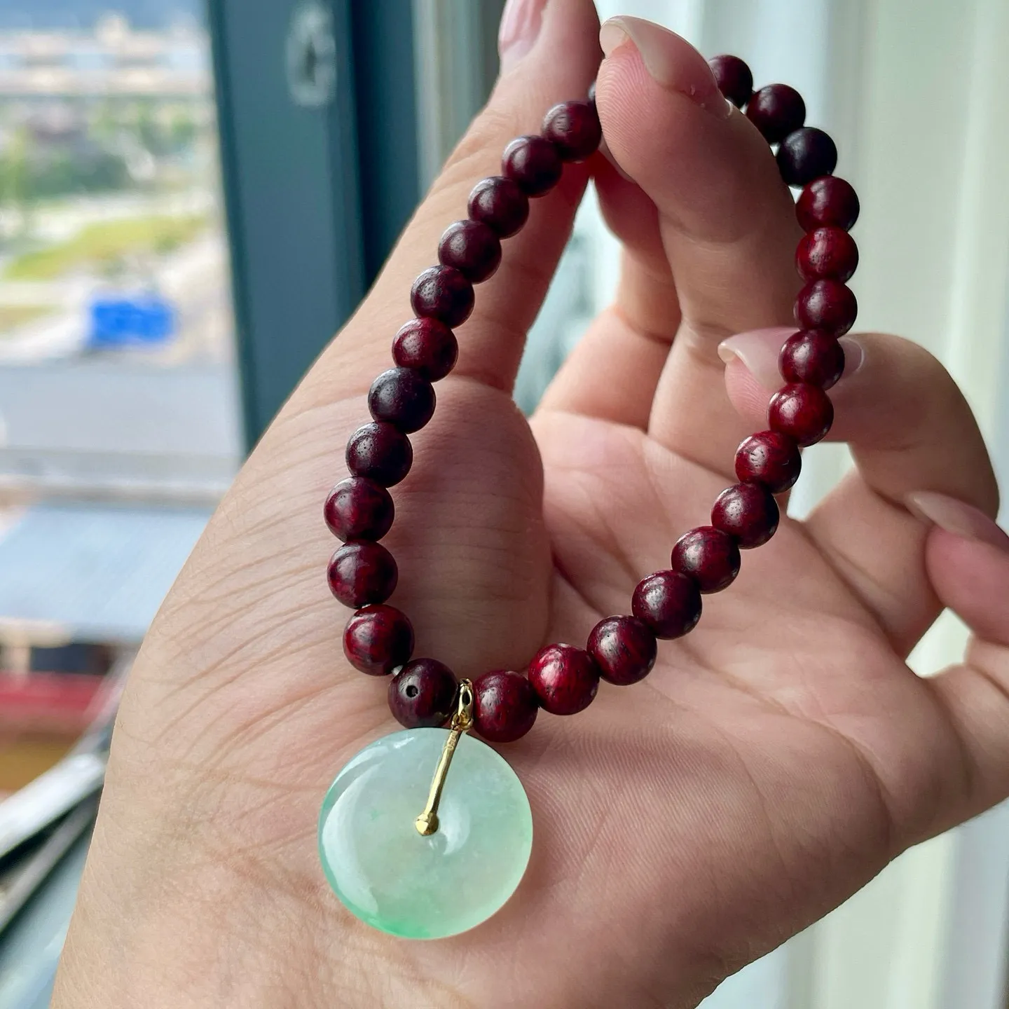 金镶-冰飘绿平安扣手串