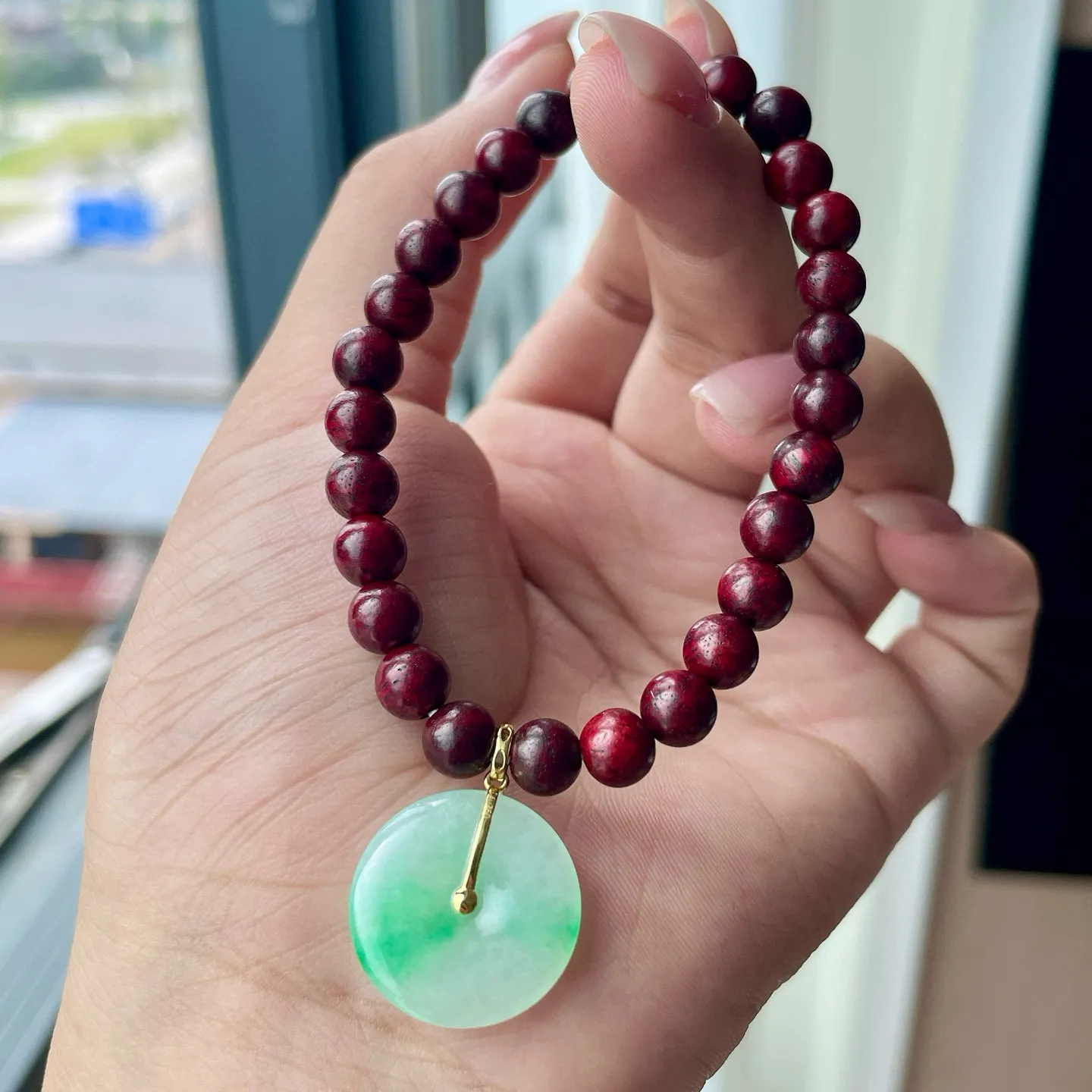 金镶-冰飘绿平安扣手串