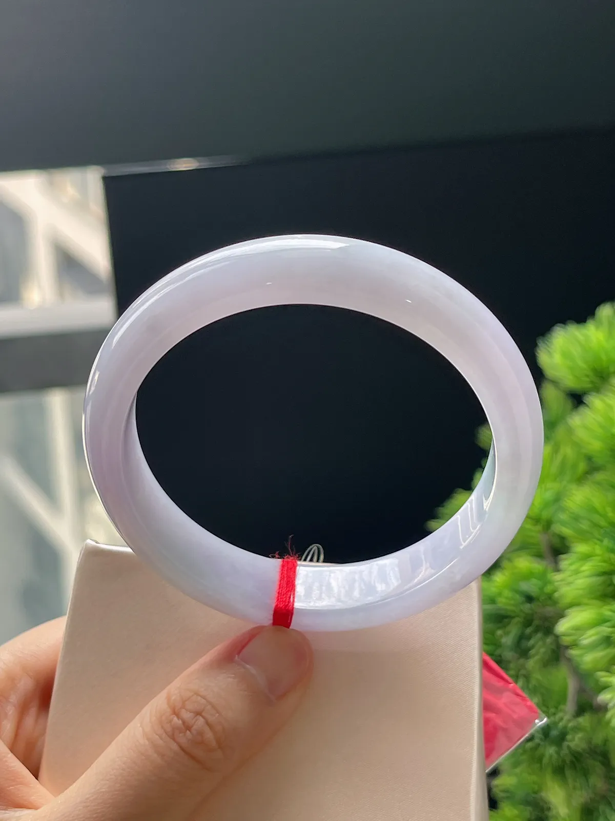 正圈59，翡翠糯化种淡紫色手镯