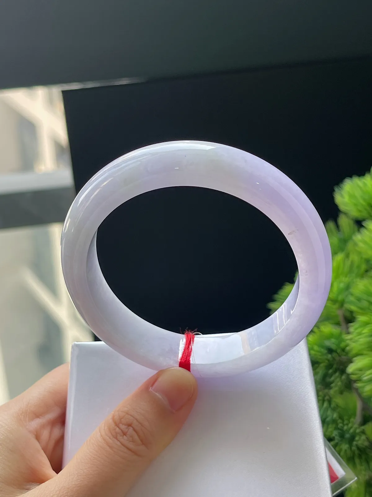 正圈58.5，翡翠糯化种紫色手镯