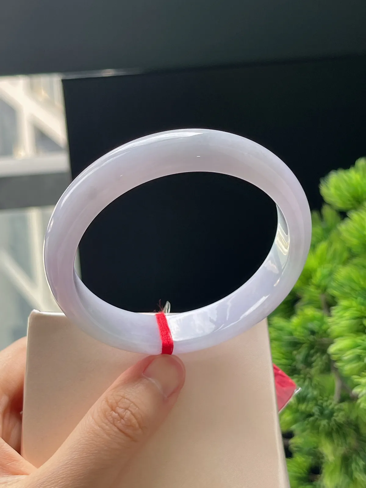 正圈59，翡翠糯化种淡紫色手镯