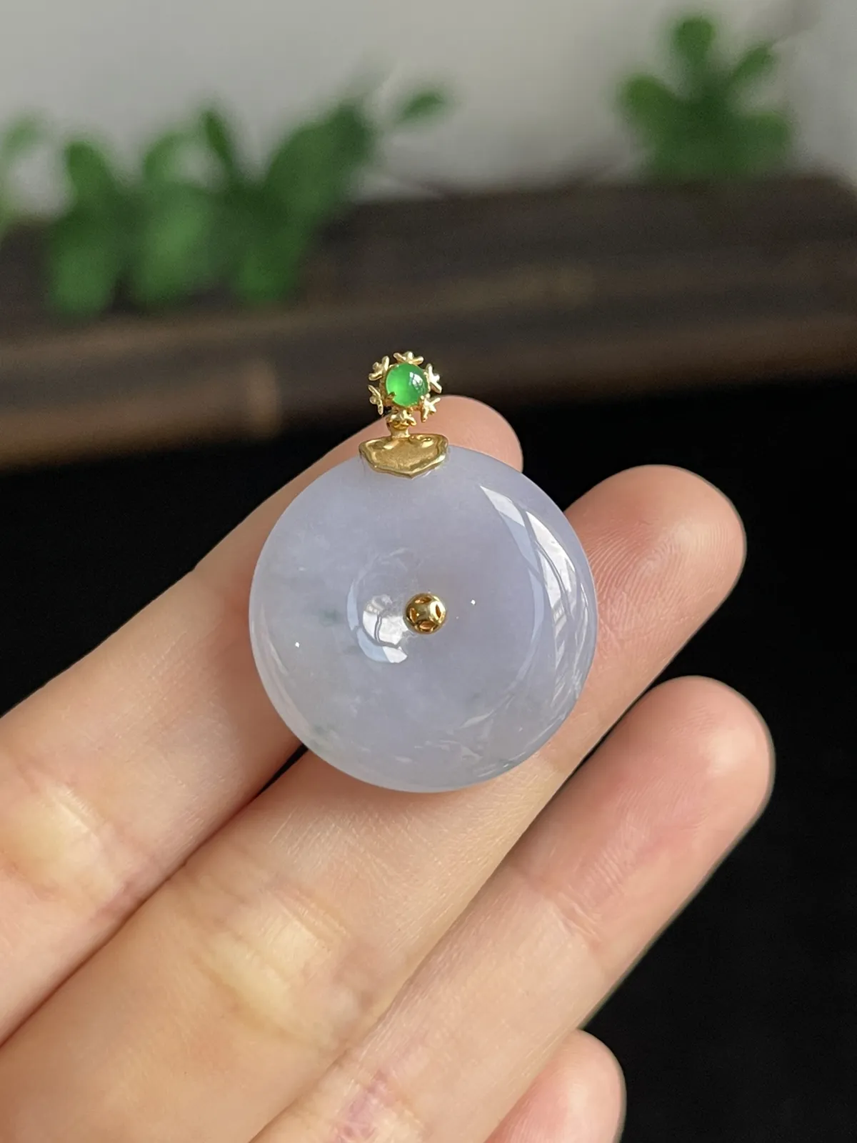 翡翠冰糯种淡紫色平安扣，印记：G18K