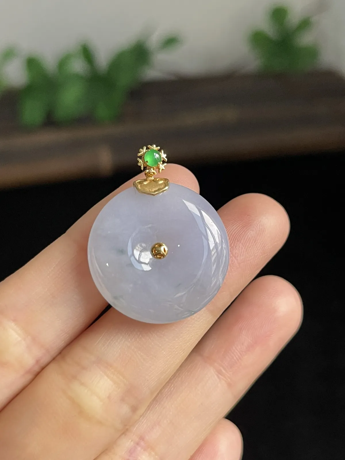 翡翠冰糯种淡紫色平安扣，印记：G18K