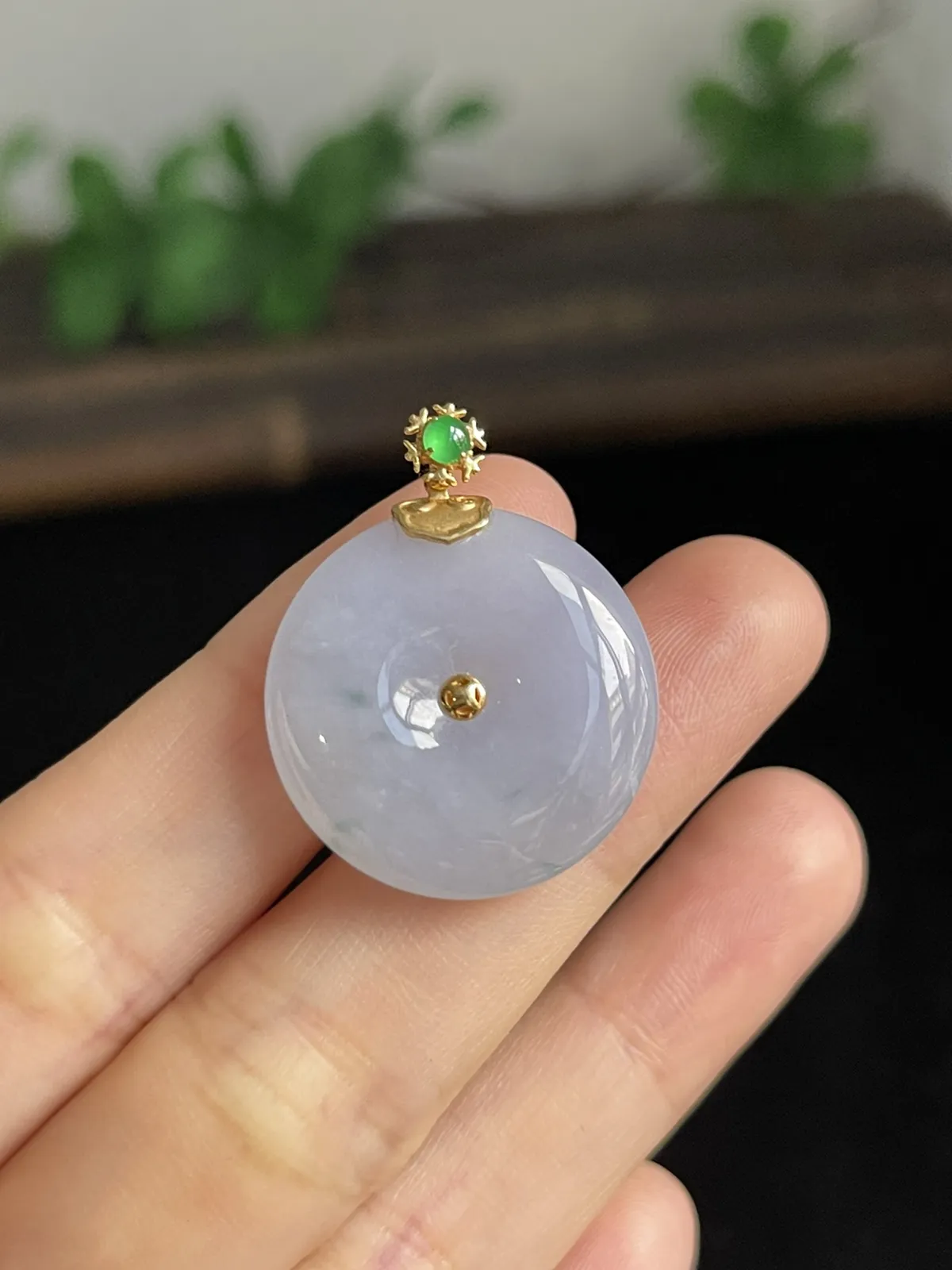 翡翠冰糯种淡紫色平安扣，印记：G18K