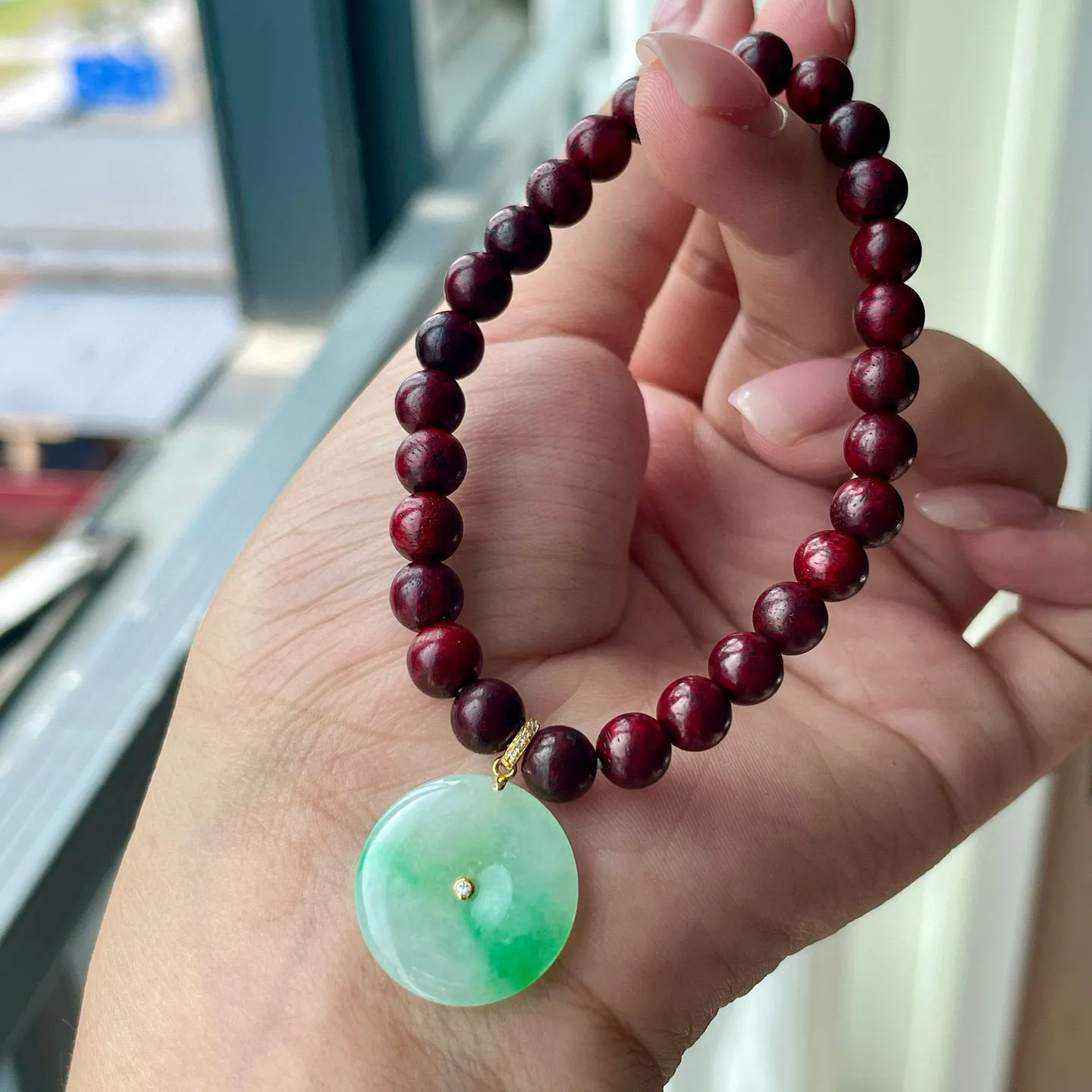 金镶-冰飘绿平安扣手串