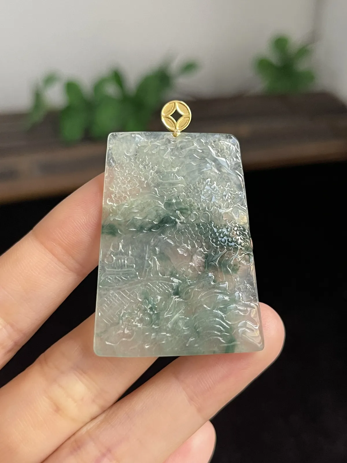 翡翠山水，印记：G18K