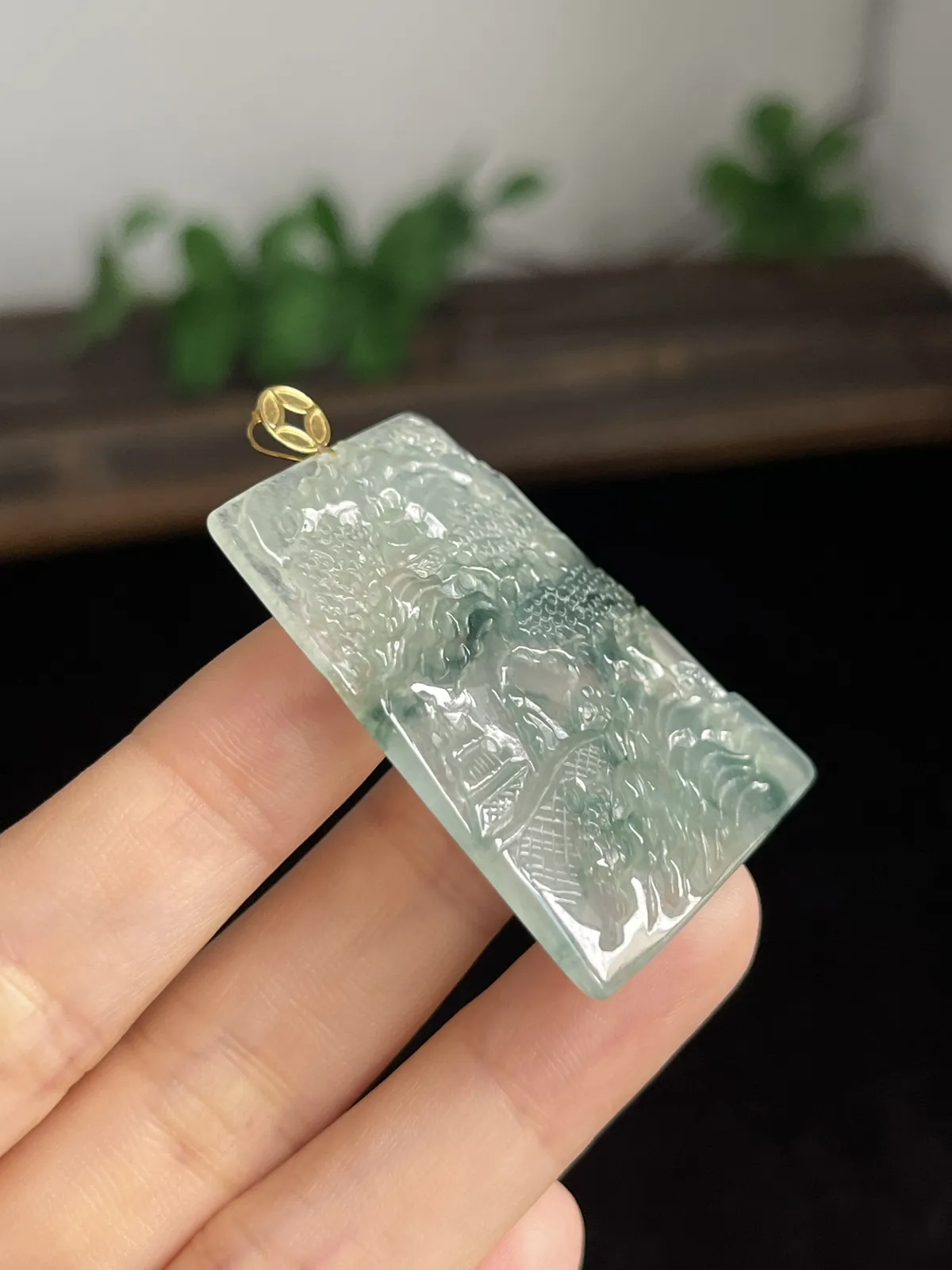 翡翠山水，印记：G18K