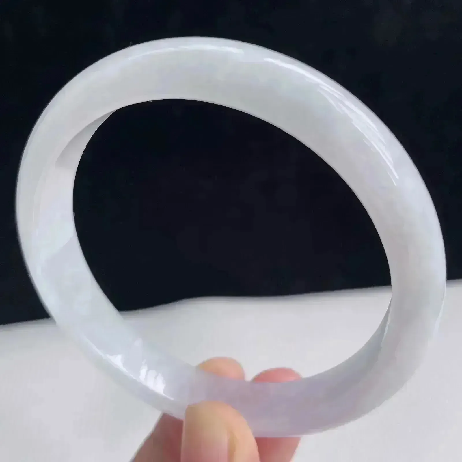 58.3圈有种有色天然翡翠A货淡紫玉手镯好种水春彩水润手镯41.82g