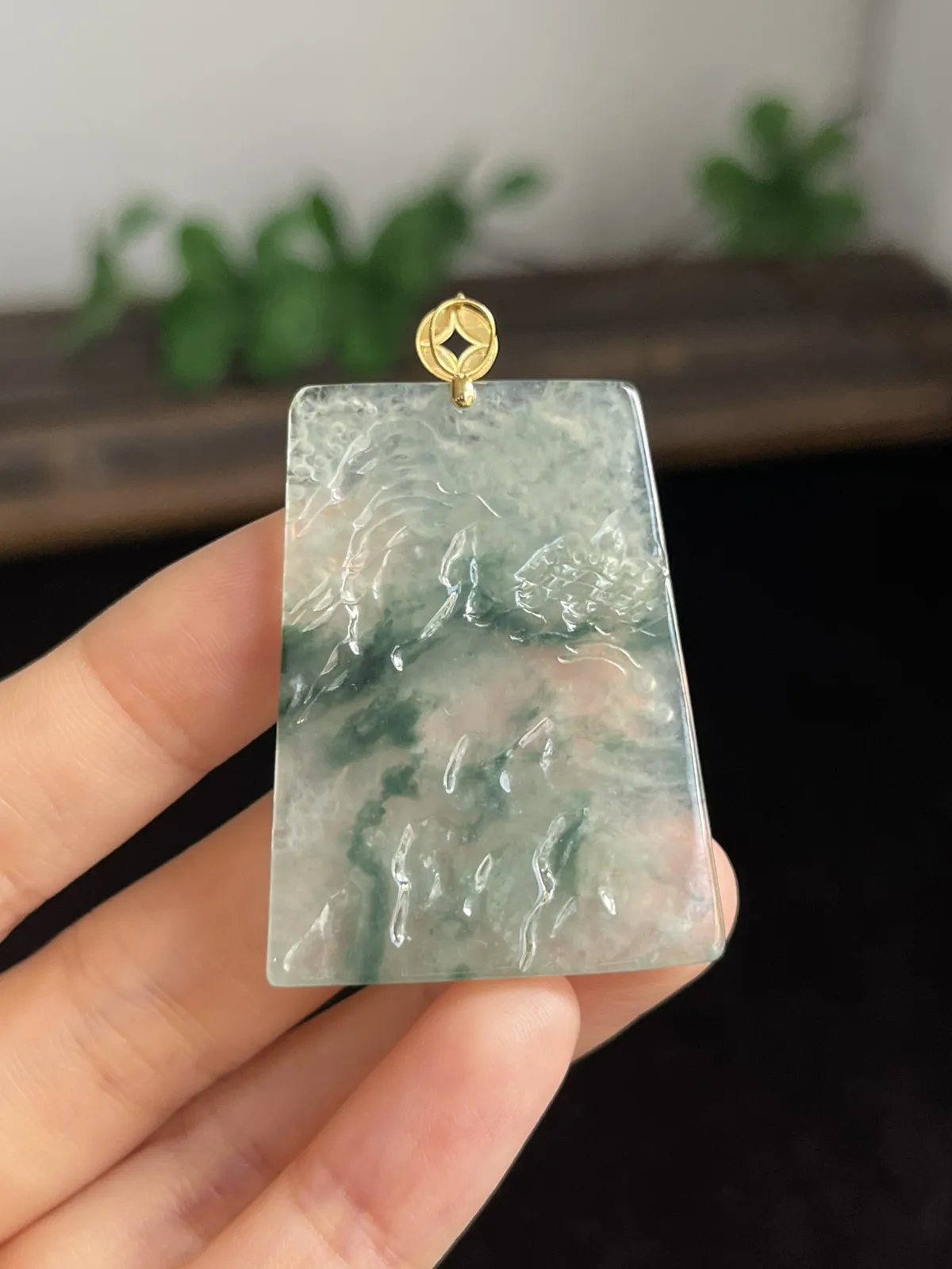 翡翠山水，印记：G18K