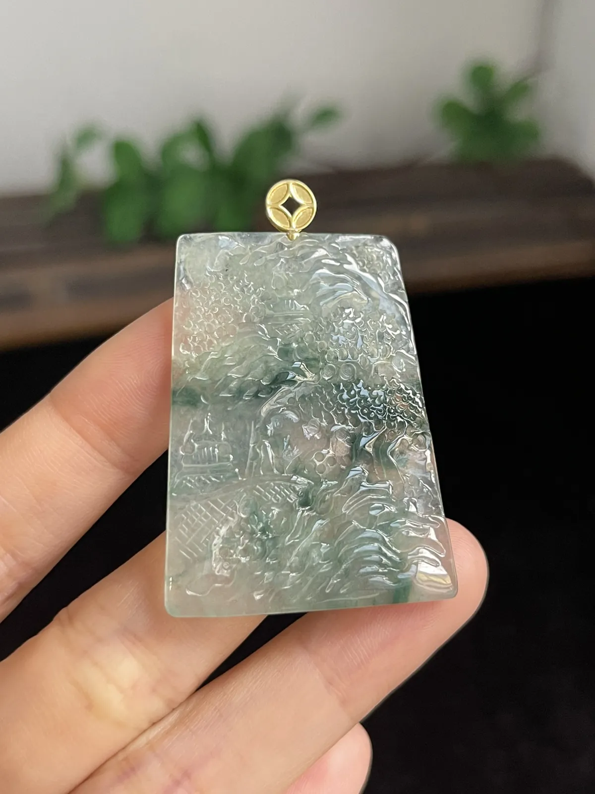 翡翠山水，印记：G18K