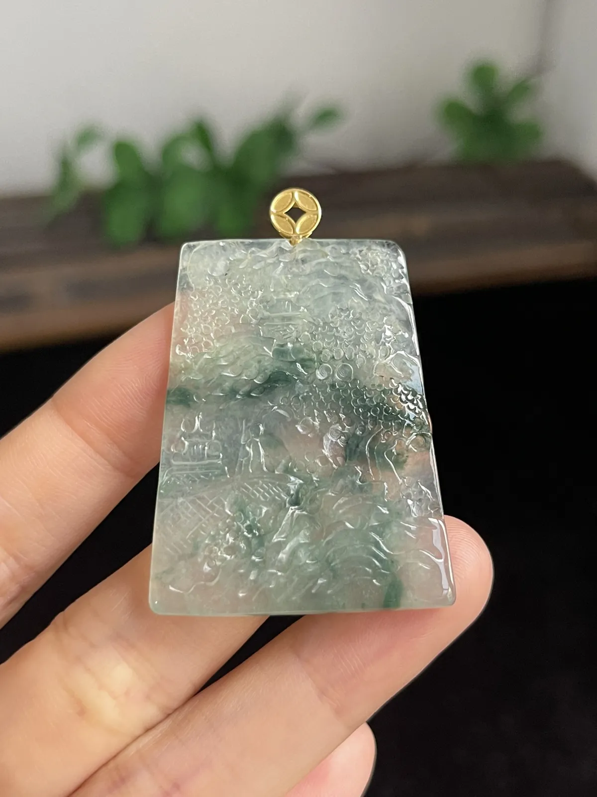 翡翠山水，印记：G18K