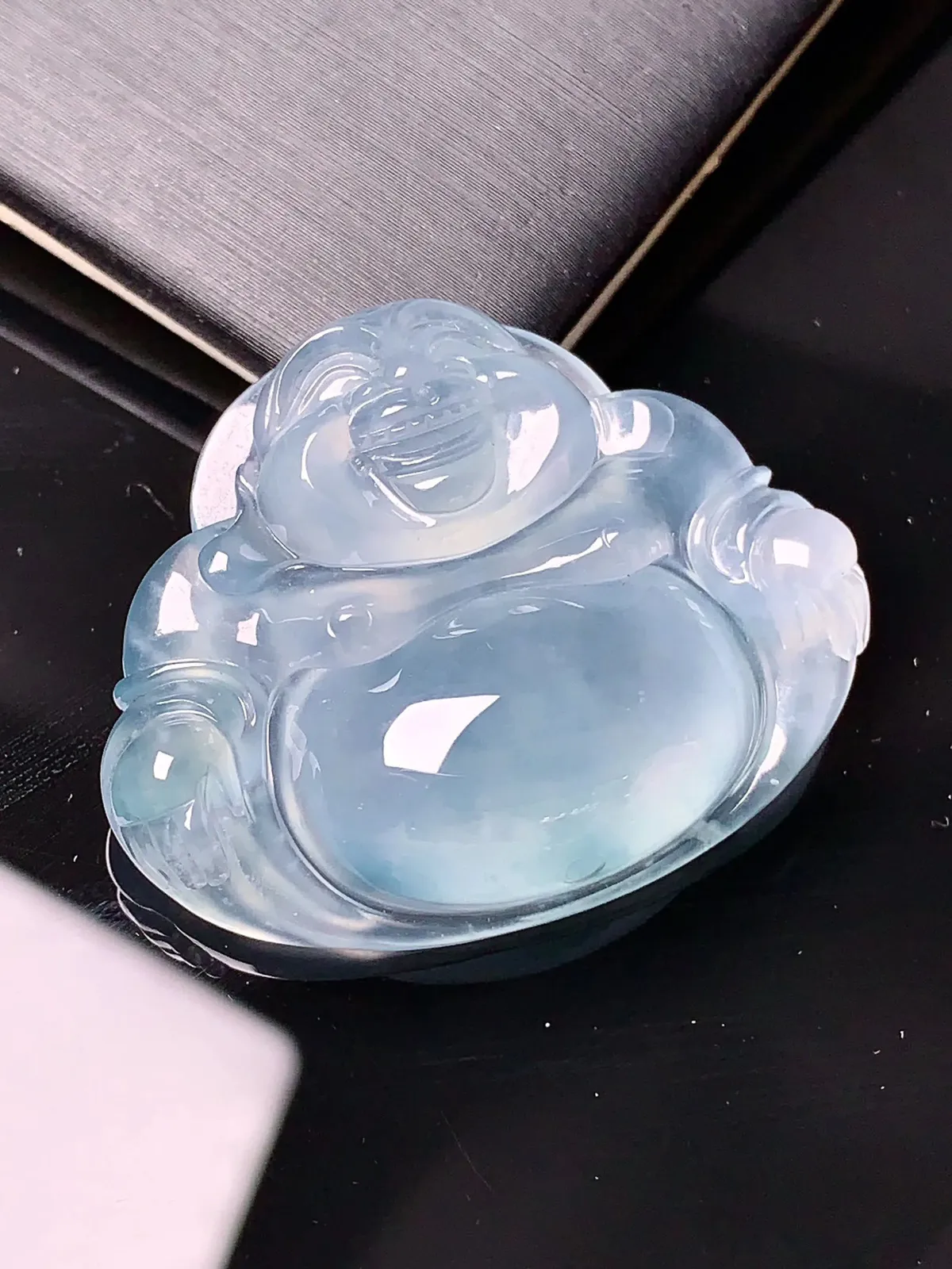 冰种佛公吊坠 玉质水润细腻 大方清新艳丽 整体尺寸27.8*34.8*8.6