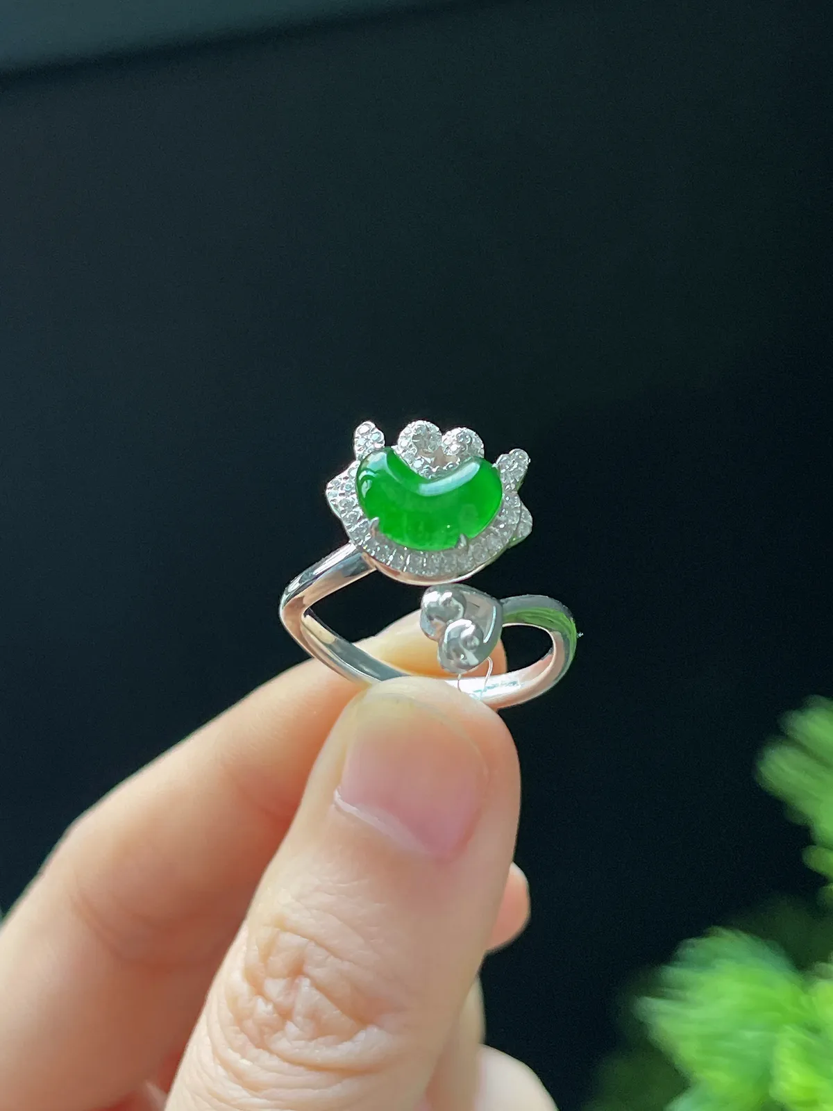 如意龙系列天然满绿翡翠戒指 S925银