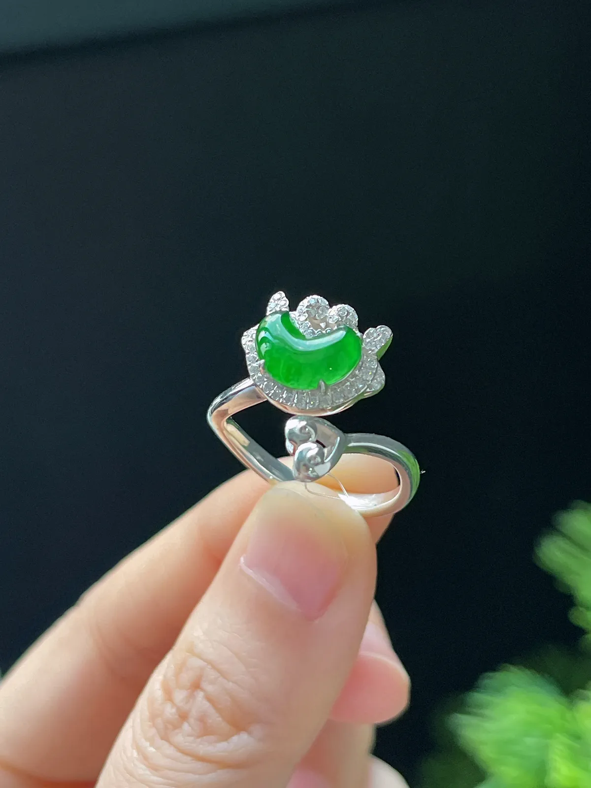 如意龙系列天然满绿翡翠戒指 S925银