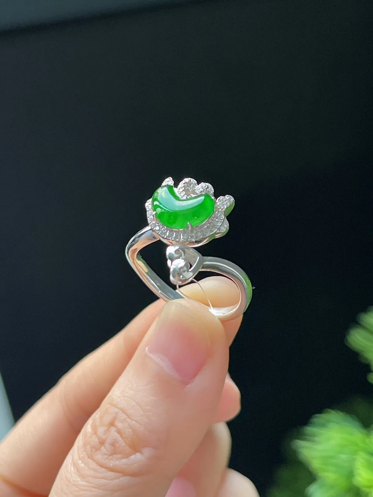 如意龙系列天然满绿翡翠戒指 S925银