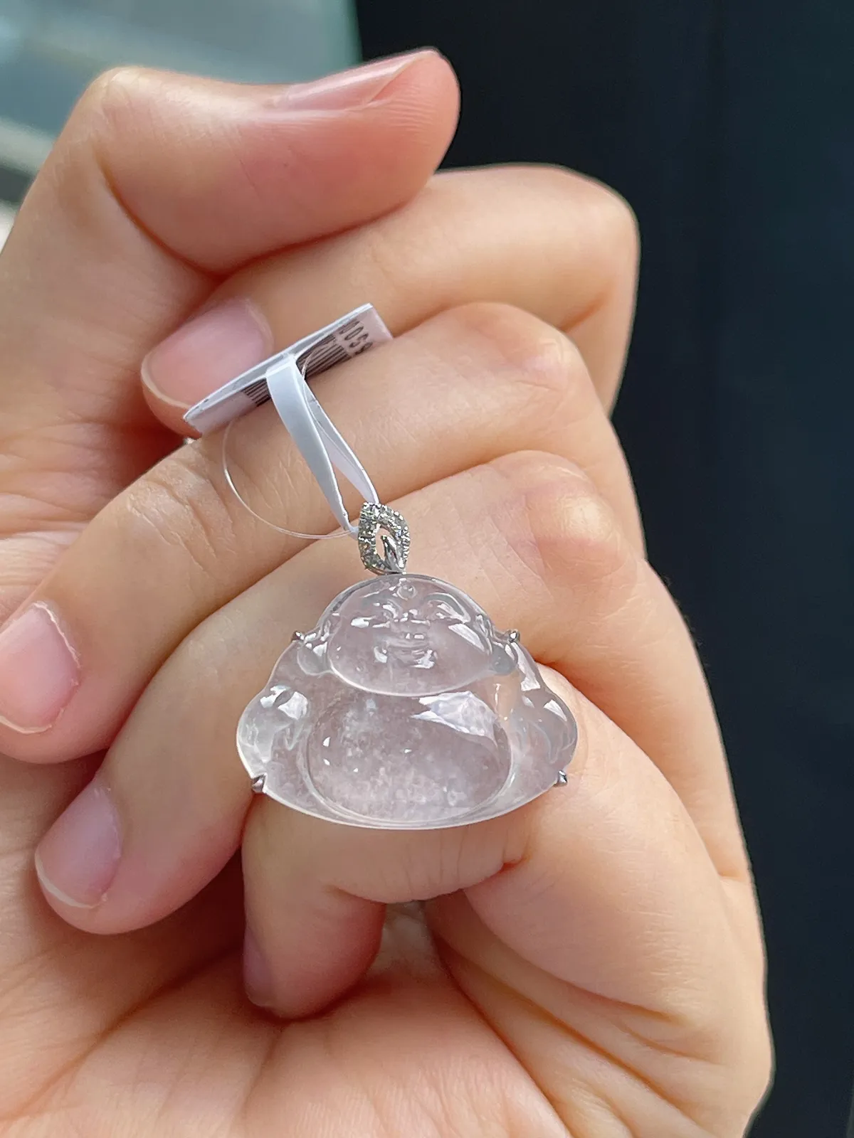 18k金伴钻翡翠白冰佛公挂件