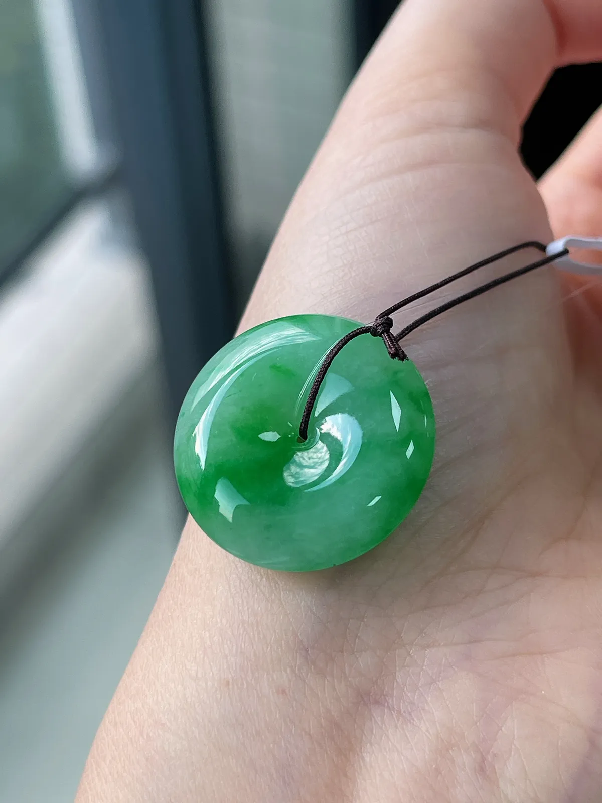 翡翠冰糯种绿飘花平安扣