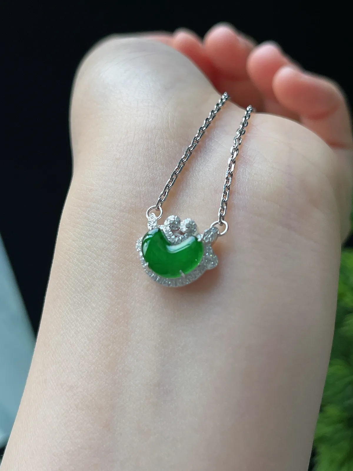 如意龙系列天然满绿翡翠项链 S925银