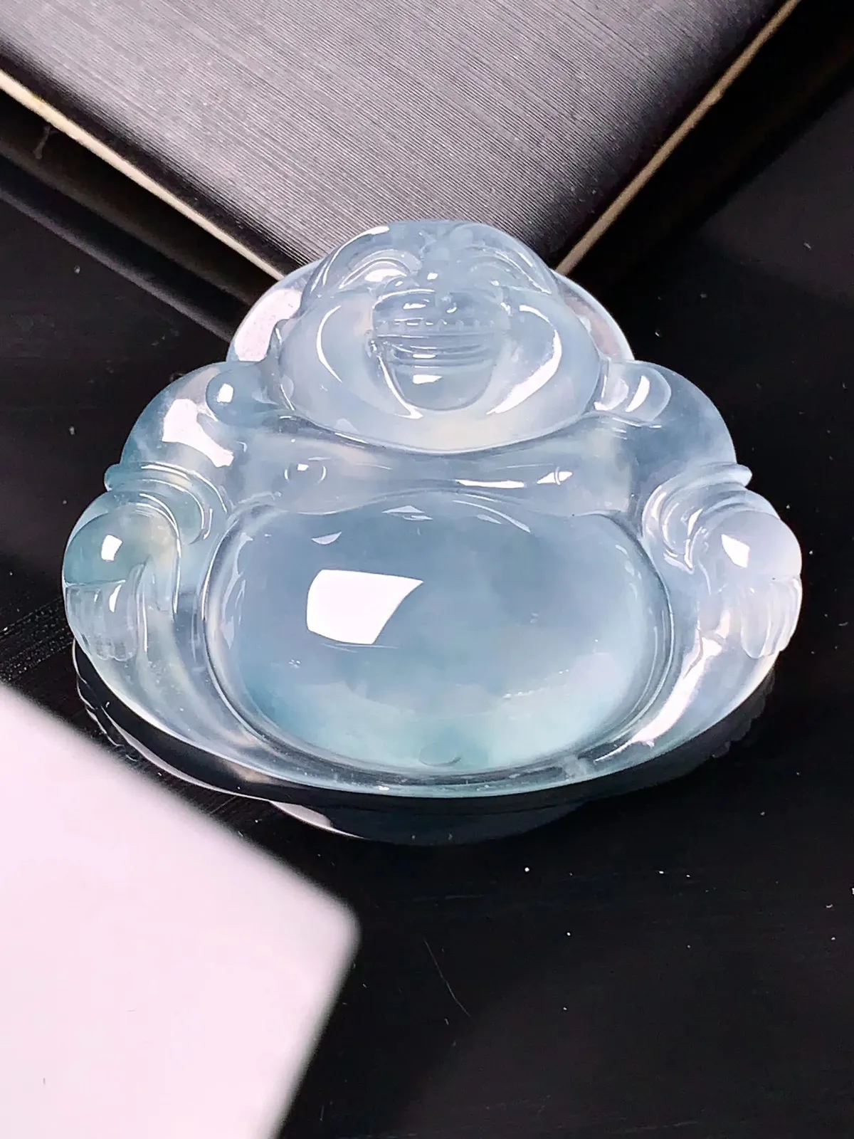 冰种佛公吊坠 玉质水润细腻 大方清新艳丽 整体尺寸27.8*34.8*8.6