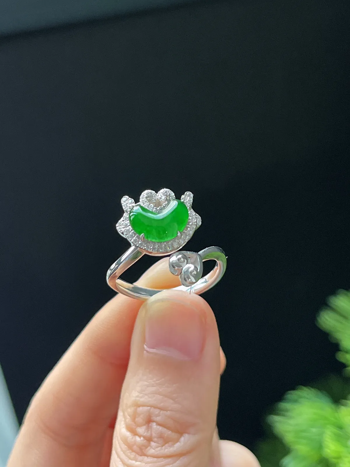 如意龙系列天然满绿翡翠戒指 S925银