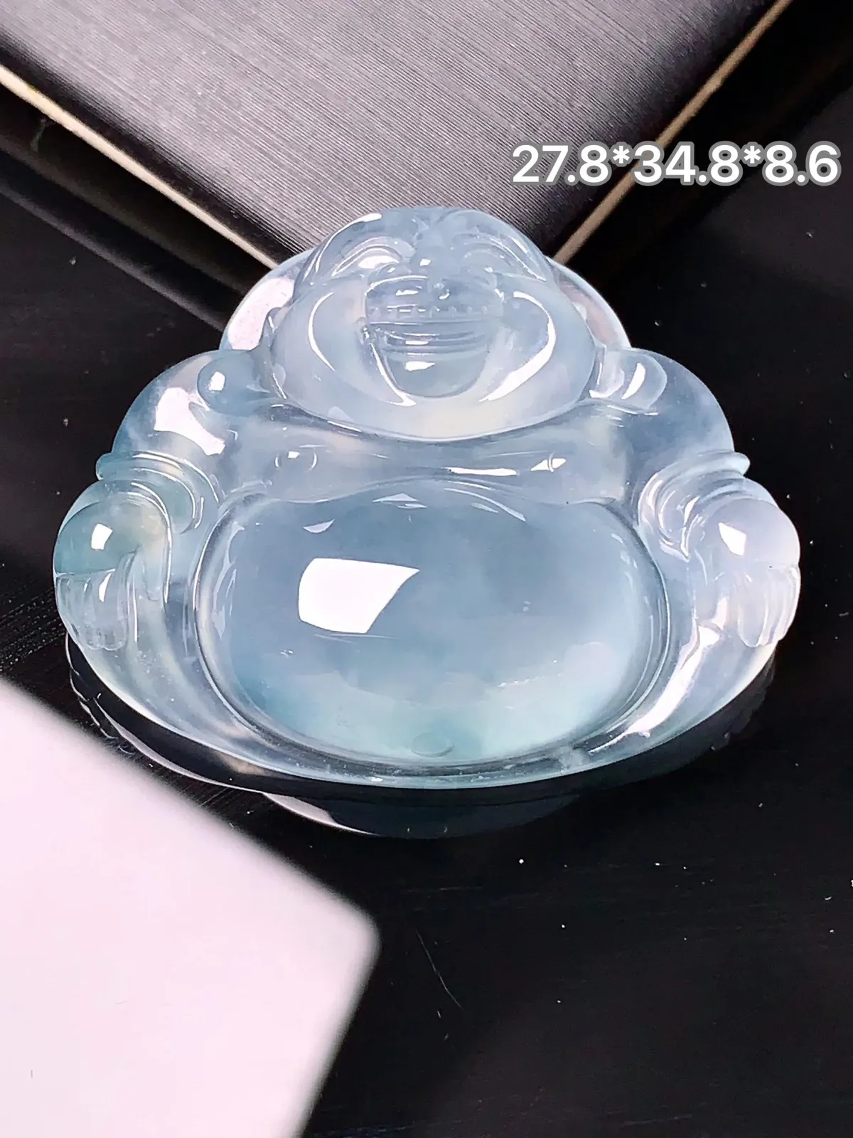 冰种佛公吊坠 玉质水润细腻 大方清新艳丽 整体尺寸27.8*34.8*8.6