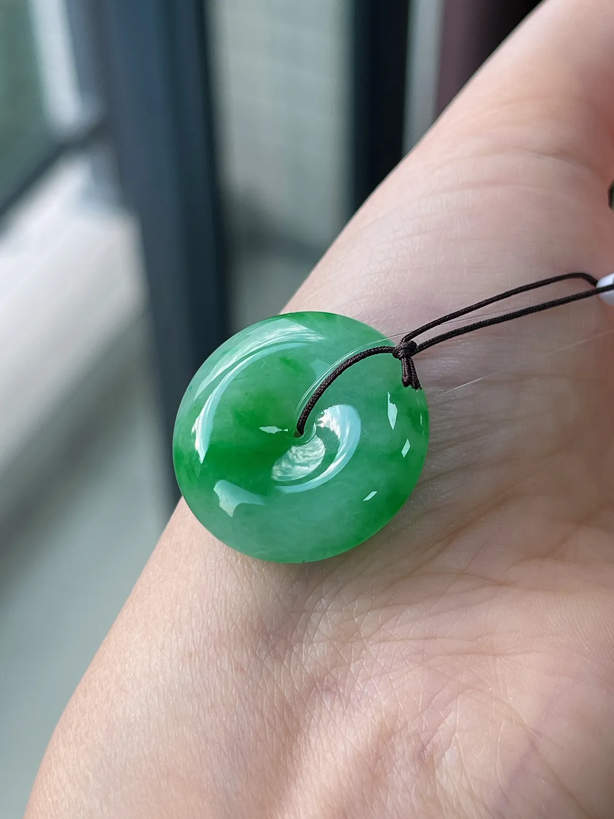 翡翠冰糯种绿飘花平安扣